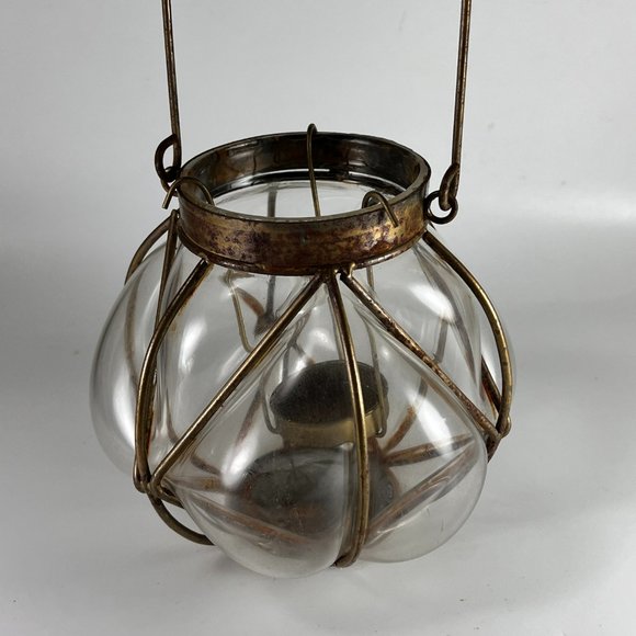 Vintage Handblown Round Wire Caged Glass Tea Light Candle Holder - Picture 9 of 16